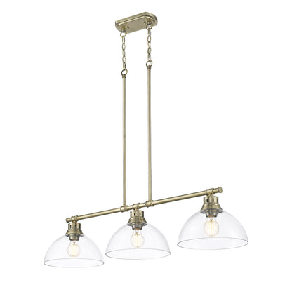 Yep by Golden Lighting Duncan 3-light Island Light in Aged Brass and Clear Glass - - Golden Lighting