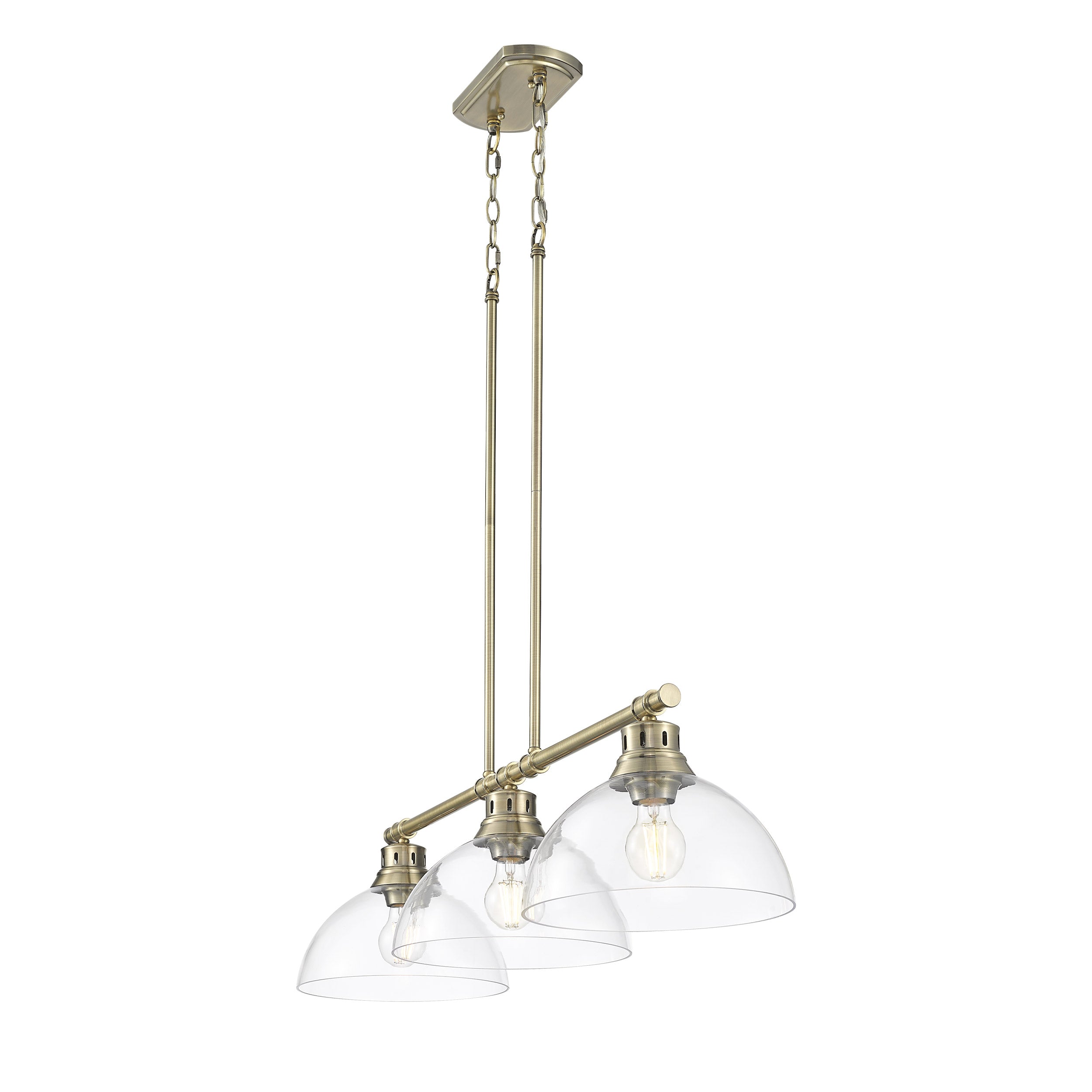 Yep by Golden Lighting Duncan 3-light Island Light in Aged Brass and Clear Glass - - Golden Lighting