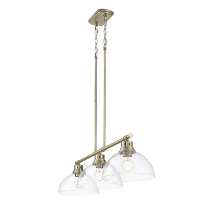 Yep by Golden Lighting Duncan 3-light Island Light in Aged Brass and Clear Glass - - Golden Lighting