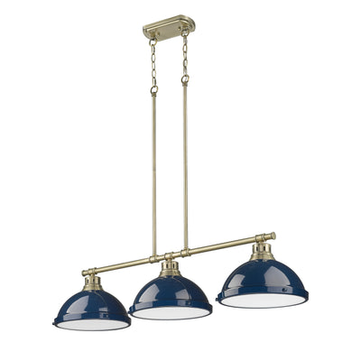 Yep by Golden Lighting Duncan 3-light Island Light in Aged Brass and Navy Blue shade - - Golden Lighting