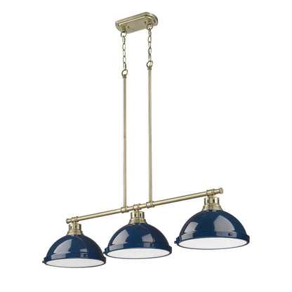 Yep by Golden Lighting Duncan 3-light Island Light in Aged Brass and Navy Blue shade - - Golden Lighting