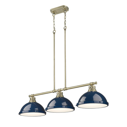 Yep by Golden Lighting Duncan 3-light Island Light in Aged Brass and Navy Blue shade - - Golden Lighting