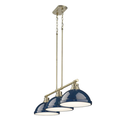 Yep by Golden Lighting Duncan 3-light Island Light in Aged Brass and Navy Blue shade - - Golden Lighting
