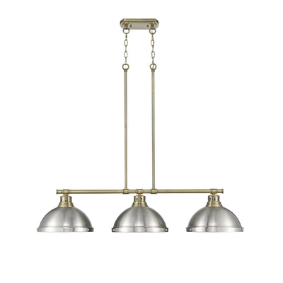 Yep by Golden Lighting Duncan 3-light Island Light in Aged Brass and Pewter shade - - Golden Lighting