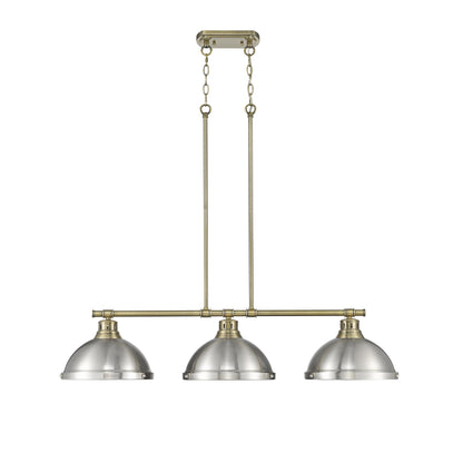 Yep by Golden Lighting Duncan 3-light Island Light in Aged Brass and Pewter shade - - Golden Lighting
