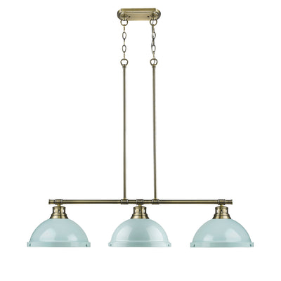 Yep by Golden Lighting Duncan 3-light Island Light in Aged Brass and Seafoam shade - - Golden Lighting