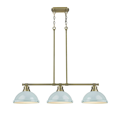 Yep by Golden Lighting Duncan 3-light Island Light in Aged Brass and Seafoam shade - - Golden Lighting