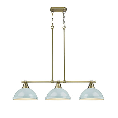 Yep by Golden Lighting Duncan 3-light Island Light in Aged Brass and Seafoam shade - - Golden Lighting