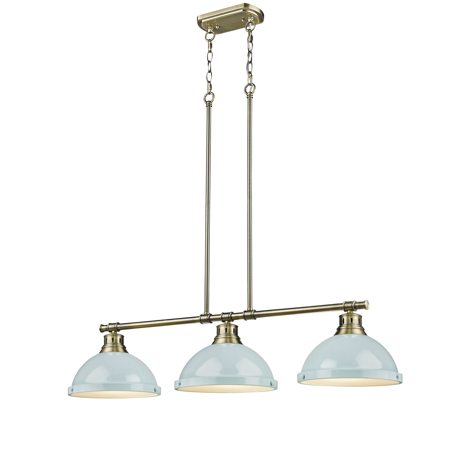 Yep by Golden Lighting Duncan 3-light Island Light in Aged Brass and Seafoam shade - - Golden Lighting