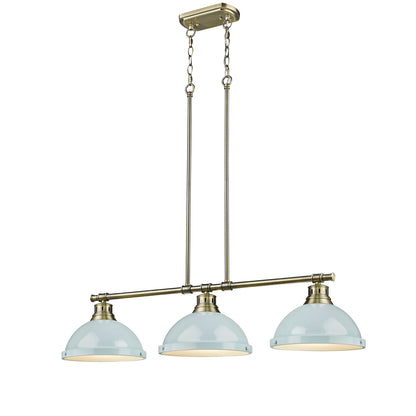 Yep by Golden Lighting Duncan 3-light Island Light in Aged Brass and Seafoam shade - - Golden Lighting