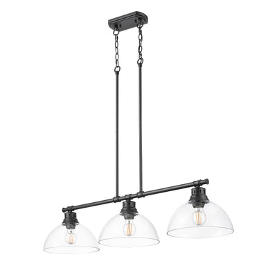 Yep by Golden Lighting Duncan 3-light Island Light in Matte Black and Clear Glass - - Golden Lighting