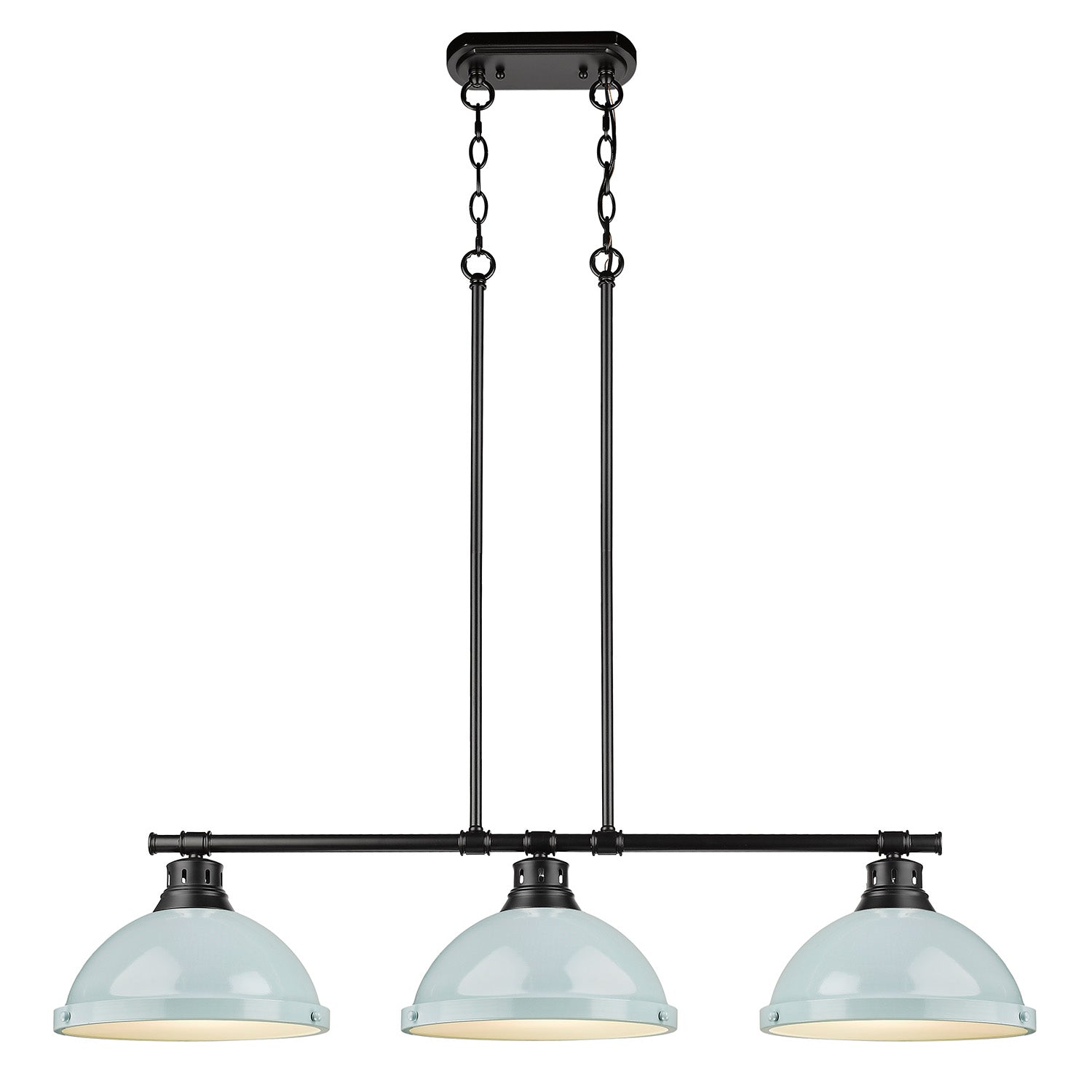 Yep by Golden Lighting Duncan 3-light Island Light in Matte Black and Seafoam shade - - Golden Lighting