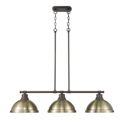 Yep by Golden Lighting Duncan 3-light Island Light in Rubbed Bronze and Aged Brass shade - - Golden Lighting