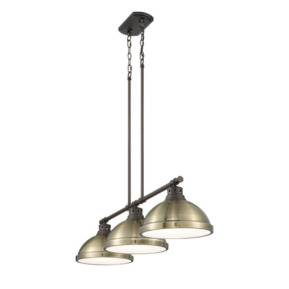 Yep by Golden Lighting Duncan 3-light Island Light in Rubbed Bronze and Aged Brass shade - - Golden Lighting