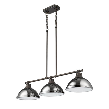 Yep by Golden Lighting Duncan 3-light Island Light in Rubbed Bronze and Chrome shade - - Golden Lighting