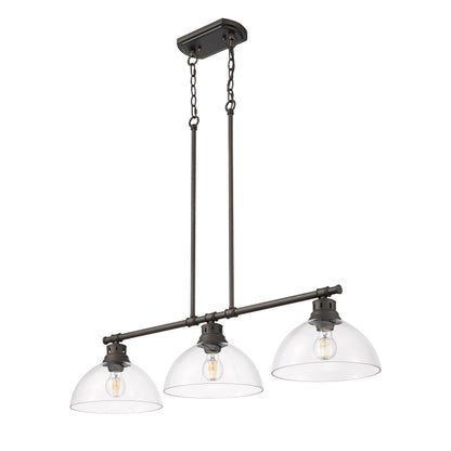 Yep by Golden Lighting Duncan 3-light Island Light in Rubbed Bronze and Clear Glass - - Golden Lighting