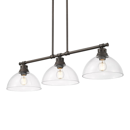 Yep by Golden Lighting Duncan 3-light Island Light in Rubbed Bronze and Clear Glass - - Golden Lighting