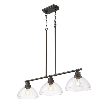 Yep by Golden Lighting Duncan 3-light Island Light in Rubbed Bronze and Clear Glass - - Golden Lighting