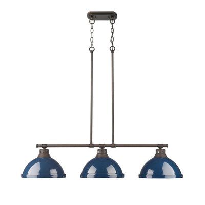 Yep by Golden Lighting Duncan 3-light Island Light in Rubbed Bronze and Navy Blue shade - - Golden Lighting