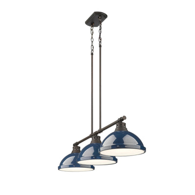 Yep by Golden Lighting Duncan 3-light Island Light in Rubbed Bronze and Navy Blue shade - - Golden Lighting