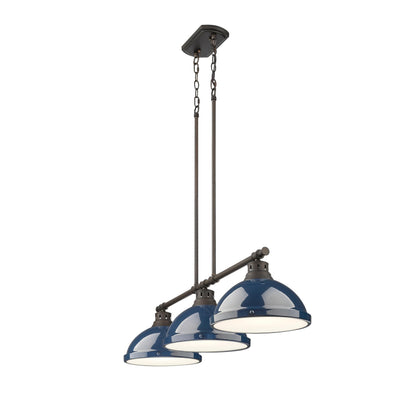 Yep by Golden Lighting Duncan 3-light Island Light in Rubbed Bronze and Navy Blue shade - - Golden Lighting