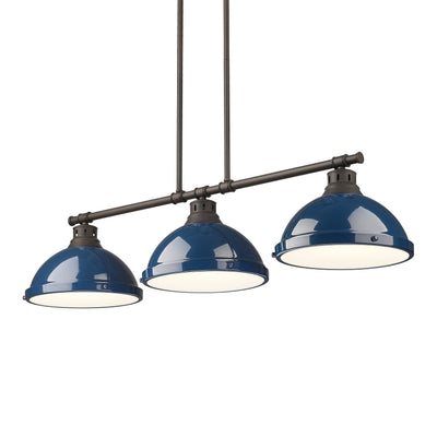 Yep by Golden Lighting Duncan 3-light Island Light in Rubbed Bronze and Navy Blue shade - - Golden Lighting