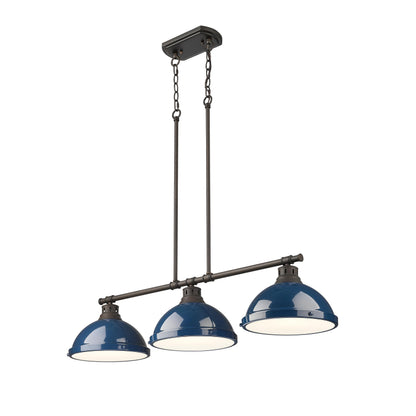 Yep by Golden Lighting Duncan 3-light Island Light in Rubbed Bronze and Navy Blue shade - - Golden Lighting