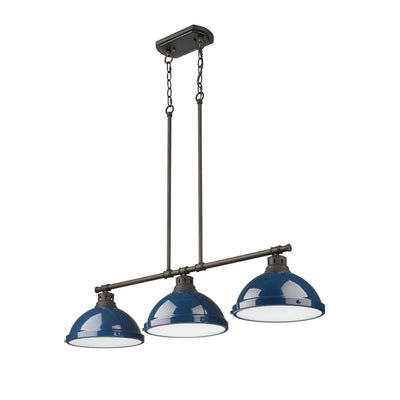 Yep by Golden Lighting Duncan 3-light Island Light in Rubbed Bronze and Navy Blue shade - - Golden Lighting