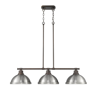 Yep by Golden Lighting Duncan 3-light Island Light in Rubbed Bronze and Pewter shade - - Golden Lighting