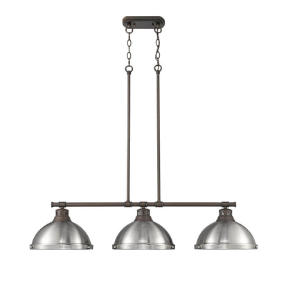 Yep by Golden Lighting Duncan 3-light Island Light in Rubbed Bronze and Pewter shade - - Golden Lighting