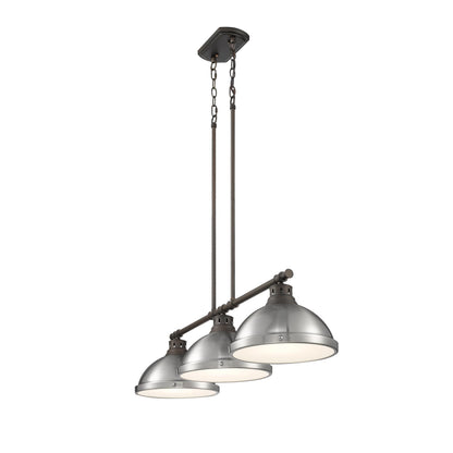 Yep by Golden Lighting Duncan 3-light Island Light in Rubbed Bronze and Pewter shade - - Golden Lighting