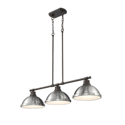 Yep by Golden Lighting Duncan 3-light Island Light in Rubbed Bronze and Pewter shade - - Golden Lighting