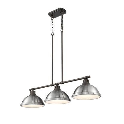 Yep by Golden Lighting Duncan 3-light Island Light in Rubbed Bronze and Pewter shade - - Golden Lighting