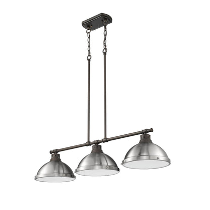 Yep by Golden Lighting Duncan 3-light Island Light in Rubbed Bronze and Pewter shade - - Golden Lighting