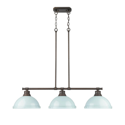 Yep by Golden Lighting Duncan 3-light Island Light in Rubbed Bronze and Seafoam shade - - Golden Lighting