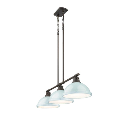 Yep by Golden Lighting Duncan 3-light Island Light in Rubbed Bronze and Seafoam shade - - Golden Lighting