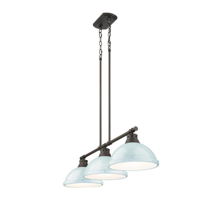 Yep by Golden Lighting Duncan 3-light Island Light in Rubbed Bronze and Seafoam shade - - Golden Lighting