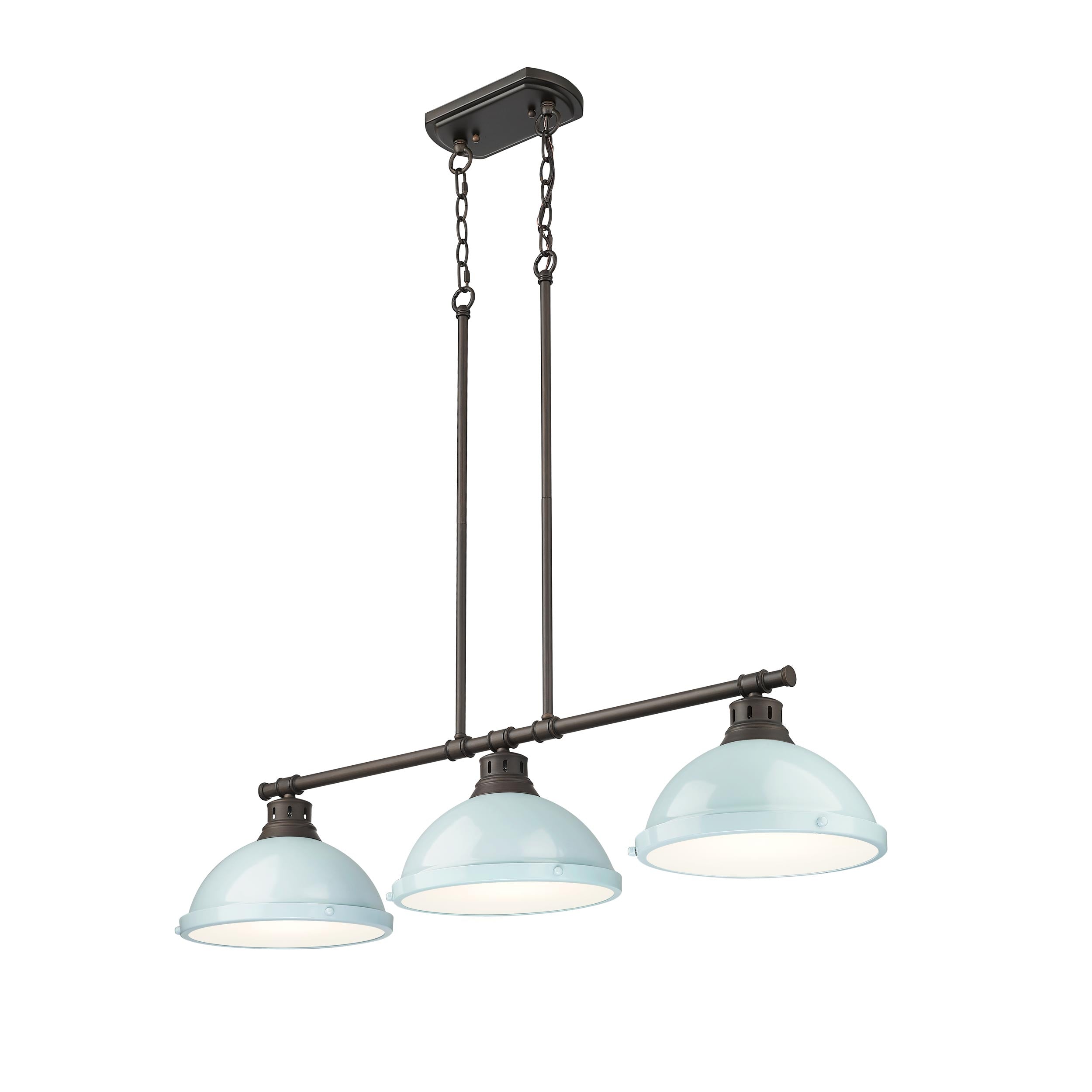 Yep by Golden Lighting Duncan 3-light Island Light in Rubbed Bronze and Seafoam shade - - Golden Lighting