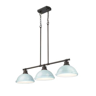 Yep by Golden Lighting Duncan 3-light Island Light in Rubbed Bronze and Seafoam shade - - Golden Lighting