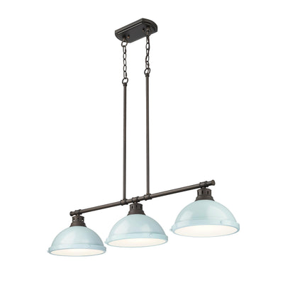 Yep by Golden Lighting Duncan 3-light Island Light in Rubbed Bronze and Seafoam shade - - Golden Lighting