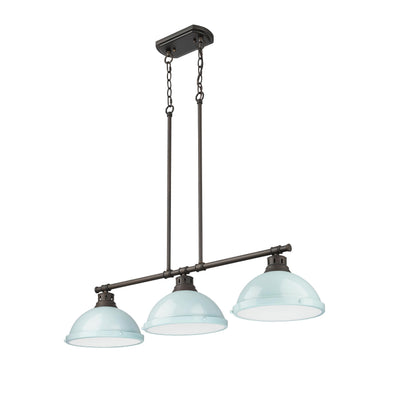 Yep by Golden Lighting Duncan 3-light Island Light in Rubbed Bronze and Seafoam shade - - Golden Lighting