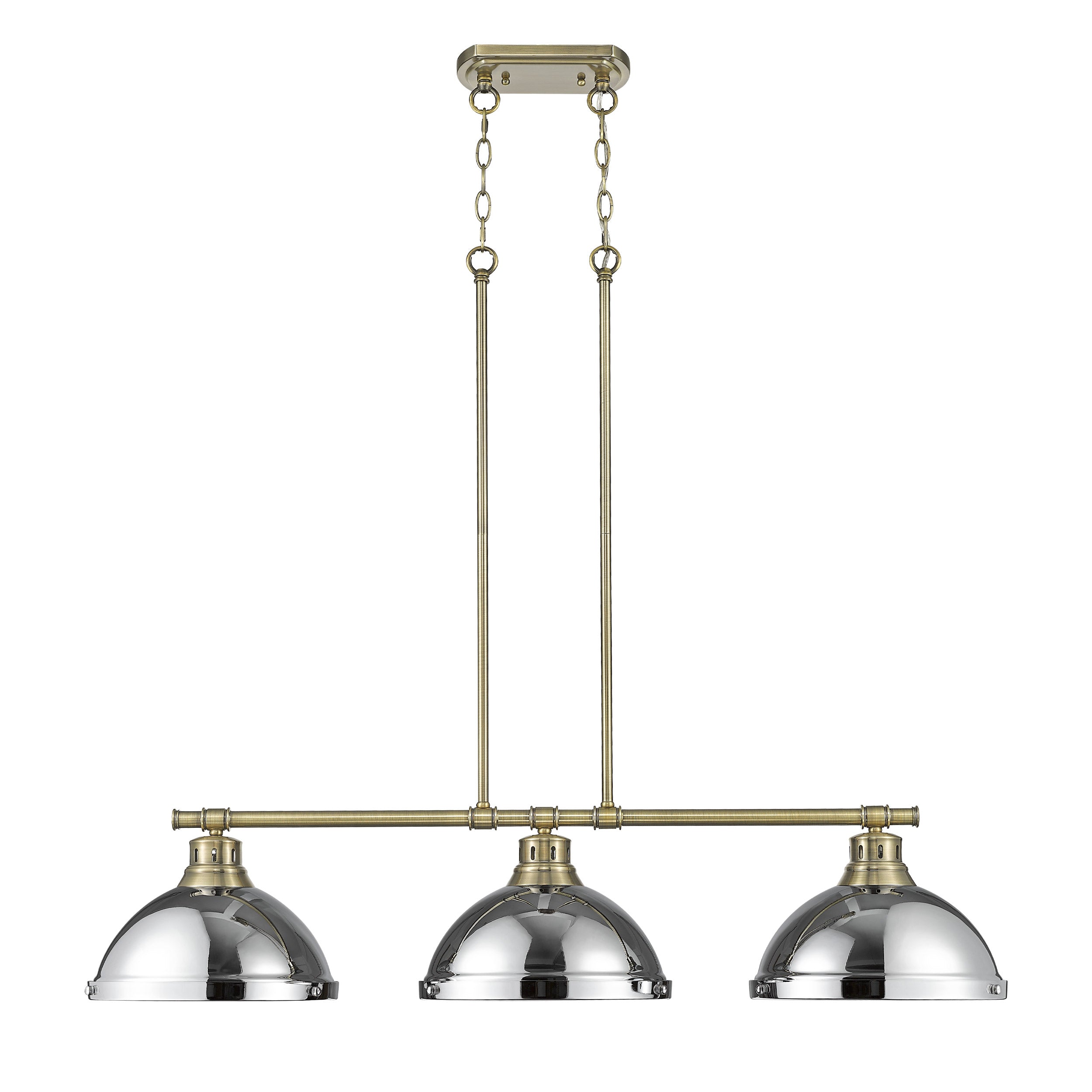 Duncan 3-Light Linear Pendant in Aged Brass with Chrome - - Golden Lighting