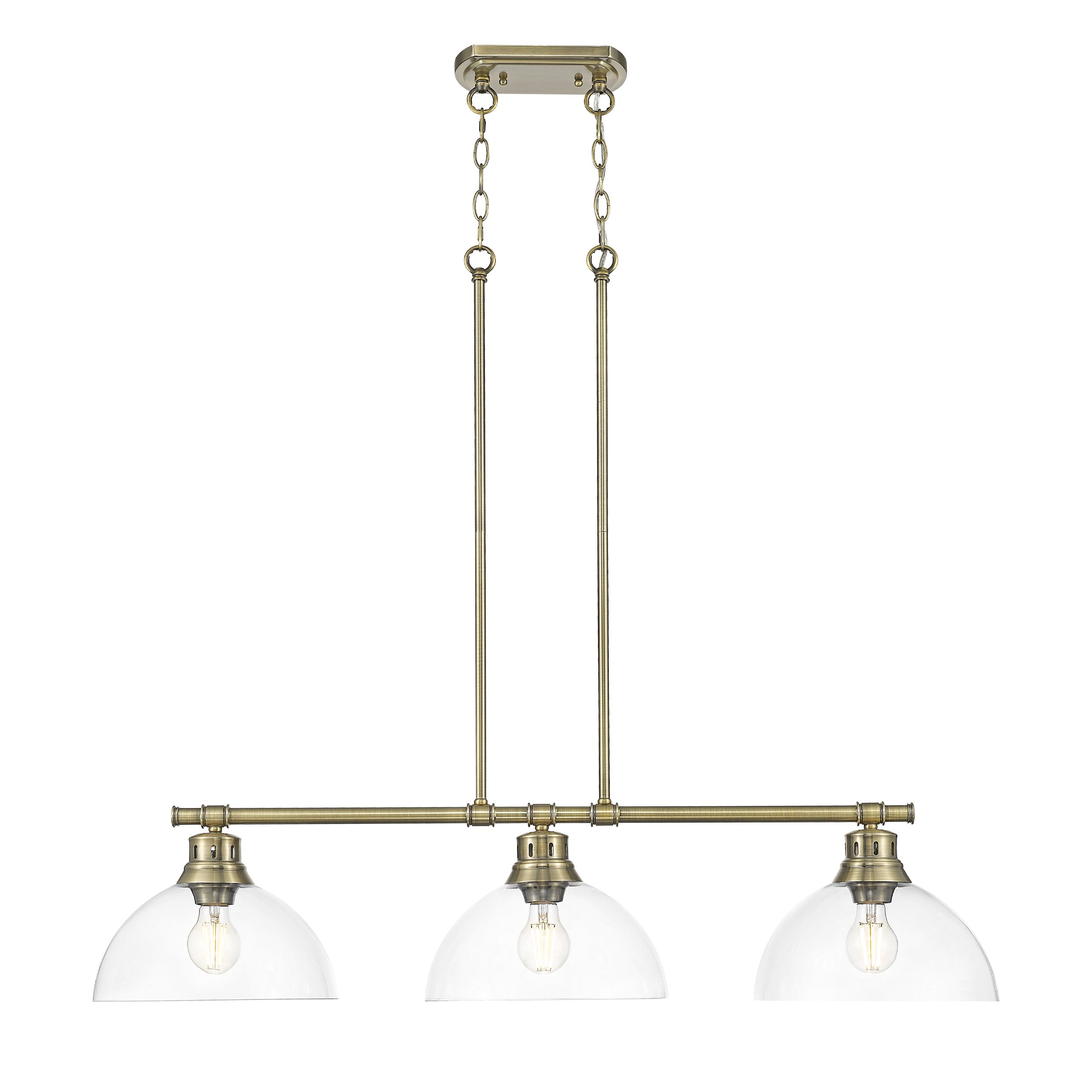 Duncan 3-Light Linear Pendant in Aged Brass with Clear Glass - - Golden Lighting