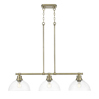 Duncan 3-Light Linear Pendant in Aged Brass with Clear Glass - - Golden Lighting