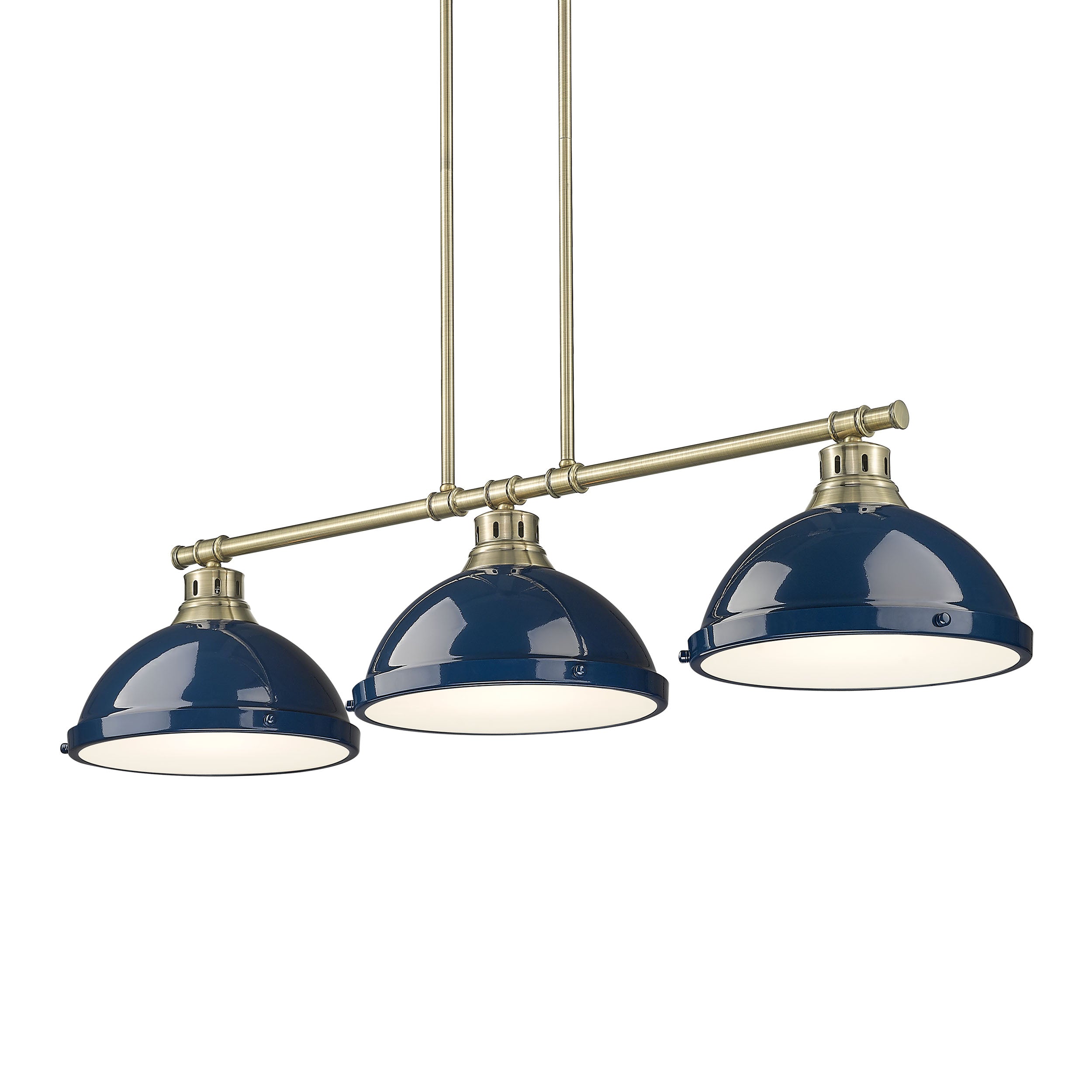 Yep by Golden Lighting Duncan 3-light Island Light in Aged Brass and Navy Blue shade
