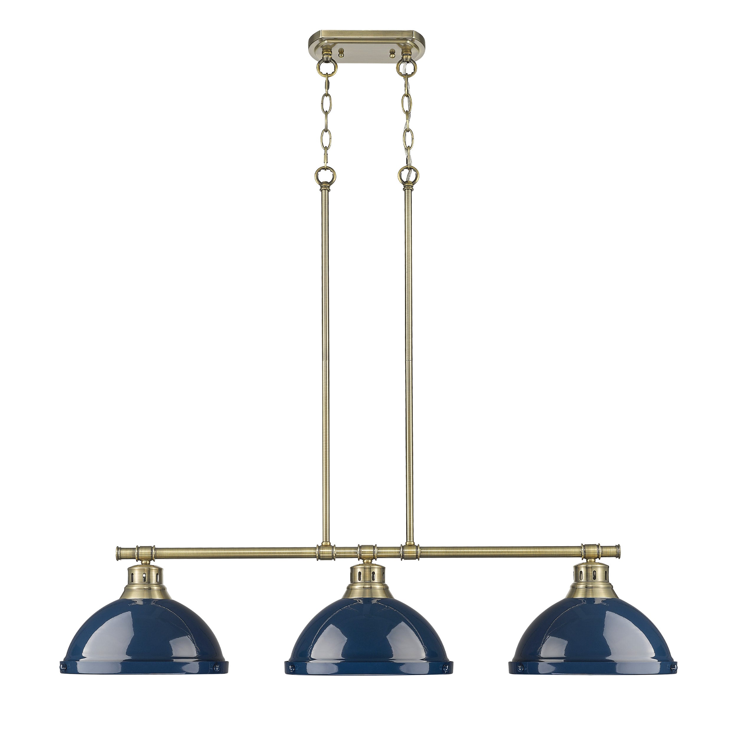 Duncan 3-Light Linear Pendant in Aged Brass with Matte Navy - - Golden Lighting