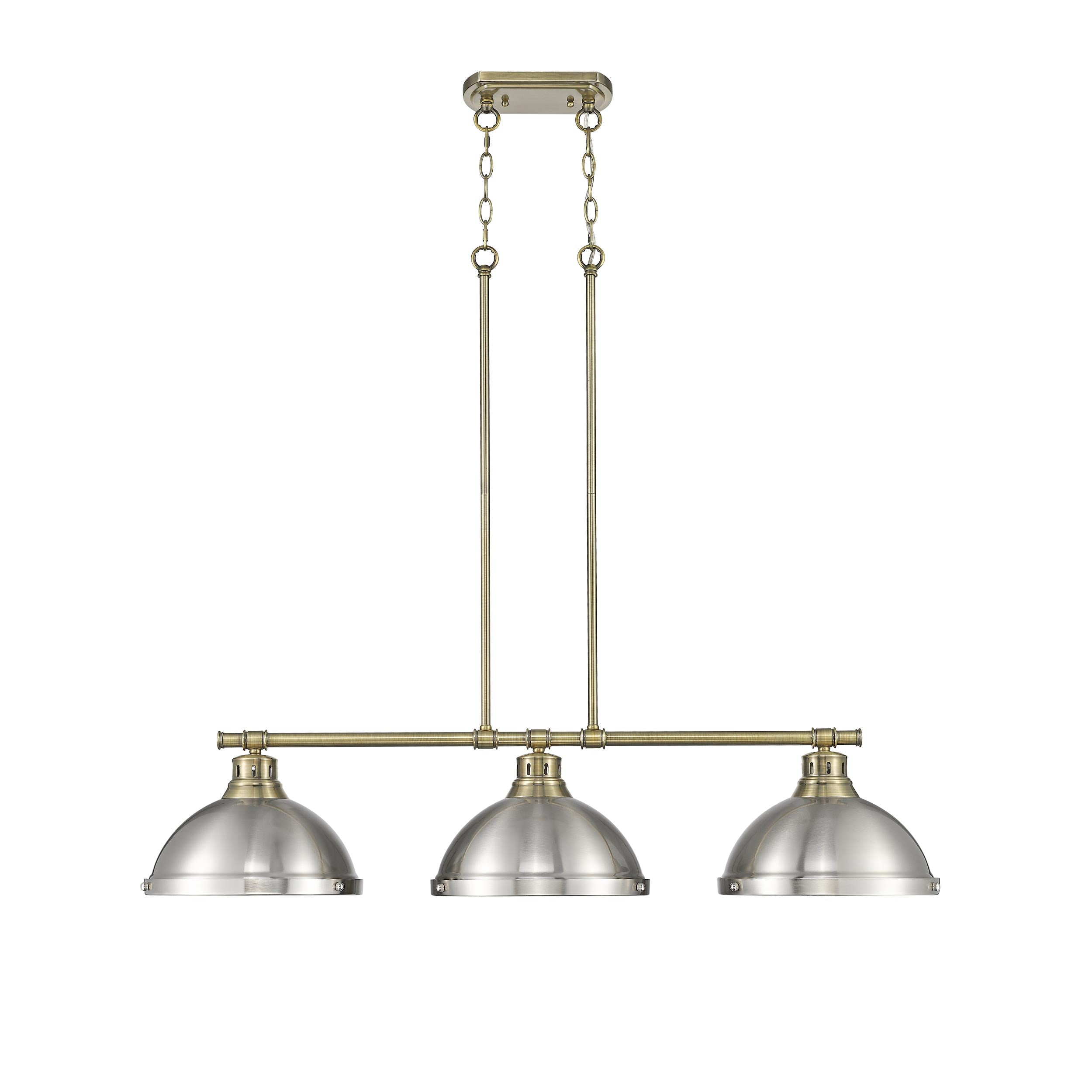 Duncan 3-Light Linear Pendant in Aged Brass with Pewter - - Golden Lighting