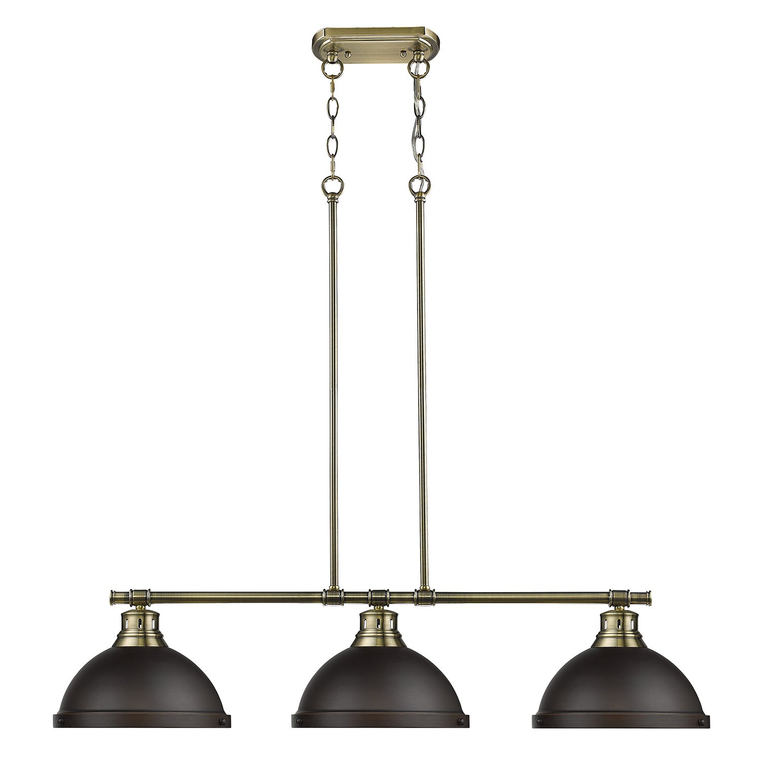 Duncan 3-Light Linear Pendant in Aged Brass with Rubbed Bronze - - Golden Lighting