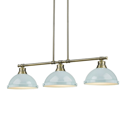 Yep by Golden Lighting Duncan 3-light Island Light in Aged Brass and Seafoam shade