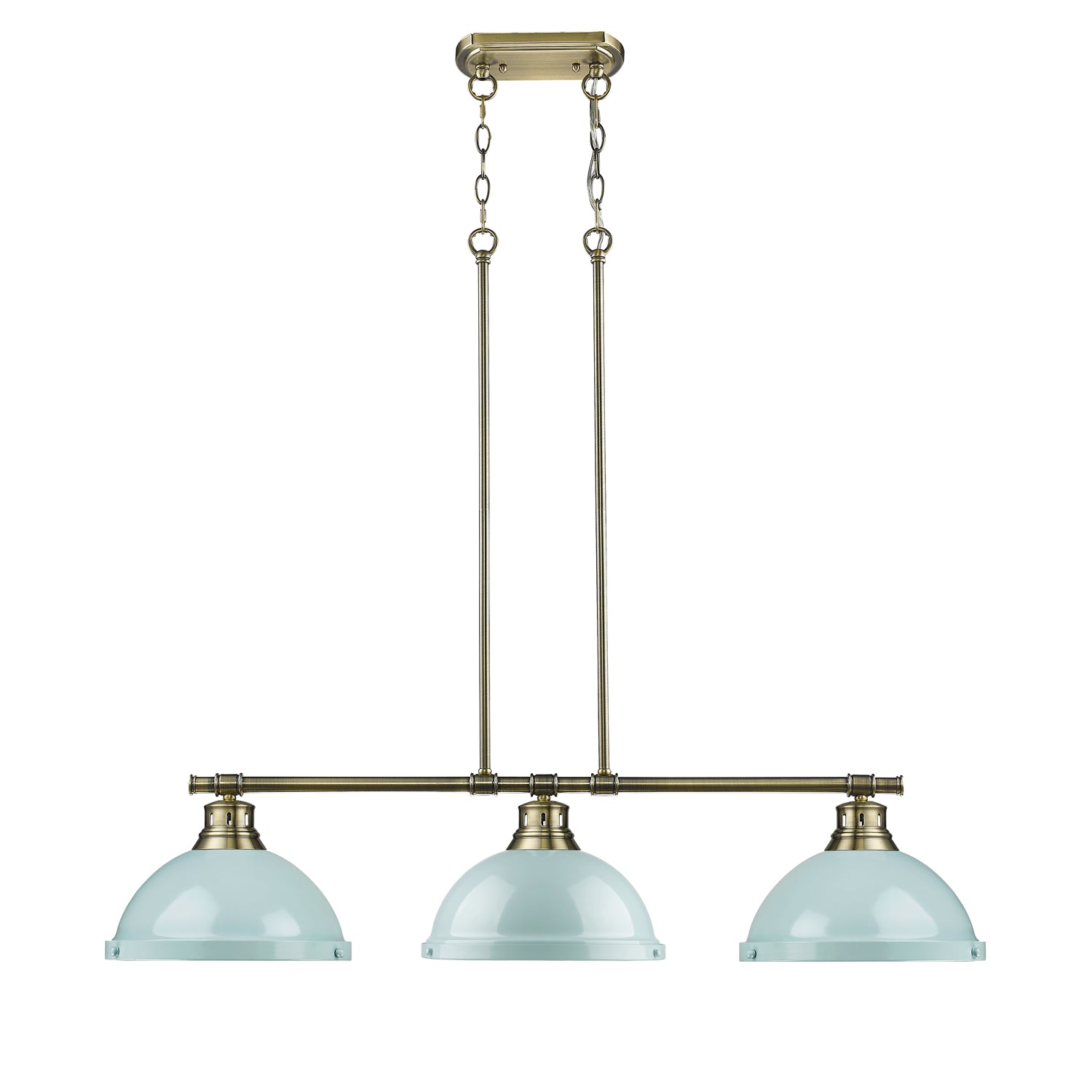 Duncan 3-Light Linear Pendant in Aged Brass with Seafoam - - Golden Lighting